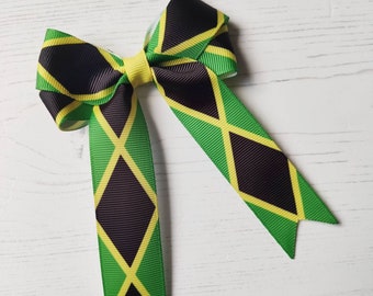 Jamaican Flag Hair Bow,  on a clip or Elastic bobble.