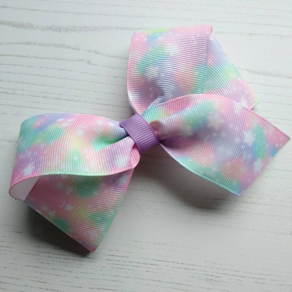 Pink And Pastel Star Hair Bow Large Bow With Pretty Galaxy Etsy