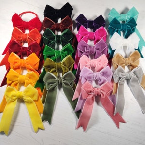 Small Velvet Ribbon Hair Bow in Choice of 27 Colours on Alligator Clip, Ponytail Elastic, or Brooch. image 5
