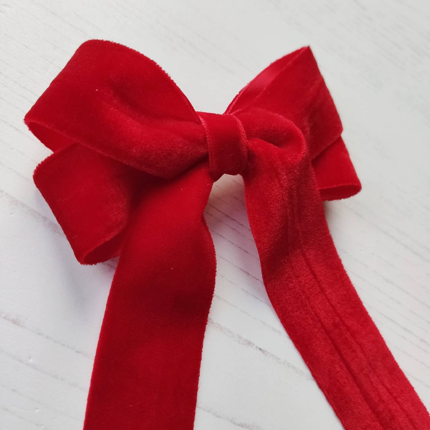 Velvet Ribbon Hair Bow on Alligator Clip or No Snag Ponytail Etsy UK