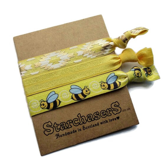 Bee Hair Elastic Set Yellow Yoga Hair Ties Yellow And Gold Etsy