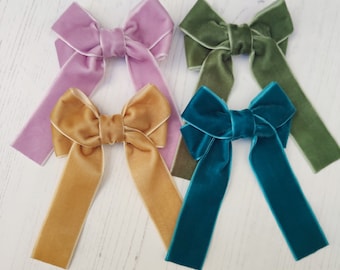 Small Velvet Hair Bow, Alligator Clip, Barrette or Ponytail Elastic.