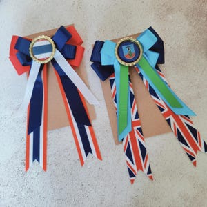 Custom Flag Hair Bow - Choice of coloured Ribbon, Resin Dome - Country, Team, School. image 6