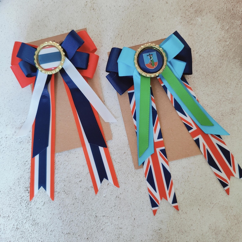 Custom Flag Hair Bow - Choice of coloured Ribbon, Resin Dome - Country, Team, School. image 6