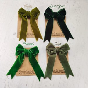 Small Velvet Ribbon Hair Bow in Choice of 27 Colours on Alligator Clip, Ponytail Elastic, or Brooch. image 3