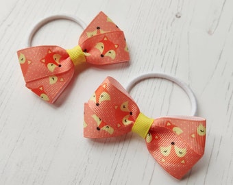 Orange Fox Hair Bows Pack of 2 on Elastic Bobbles or clips in oranges. Nice gift for fox lover.