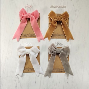 Small Velvet Ribbon Hair Bow in Choice of 27 Colours on Alligator Clip, Ponytail Elastic, or Brooch. image 4