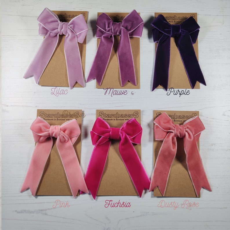 Small Velvet Ribbon Hair Bow in Choice of 27 Colours on Alligator Clip, Ponytail Elastic, or Brooch. image 10