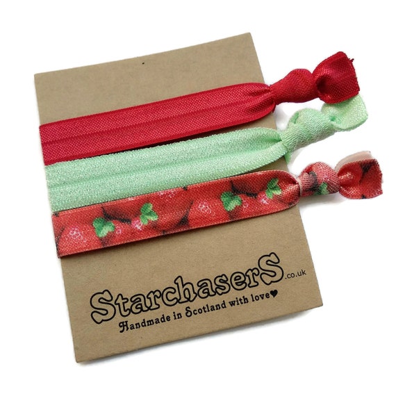 Strawberry Hair Tie Set Of 3 With Glitter Elastic Make Great Etsy