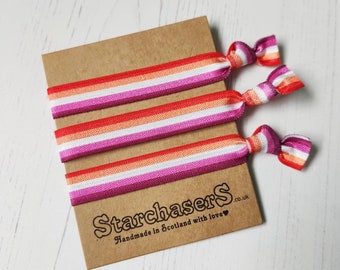 Lesbian Stripe Elastic Wrist Bands or Hair Ties, Pack of 3. Make a lovely Friendship gift.