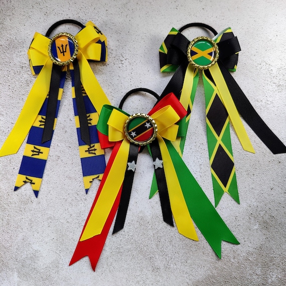 Custom Flag Hair Bow - Choice of coloured Ribbon, Resin Dome - Country, Team, School.