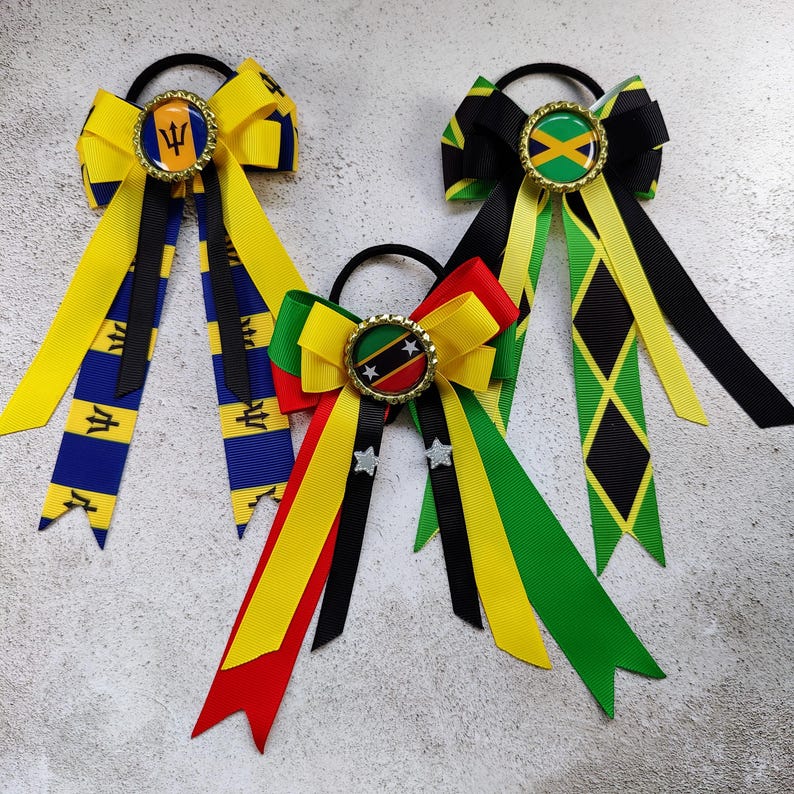 Custom Flag Hair Bow - Choice of coloured Ribbon, Resin Dome - Country, Team, School. image 1