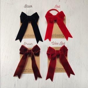 Small Velvet Ribbon Hair Bow in Choice of 27 Colours on Alligator Clip, Ponytail Elastic, or Brooch. image 9