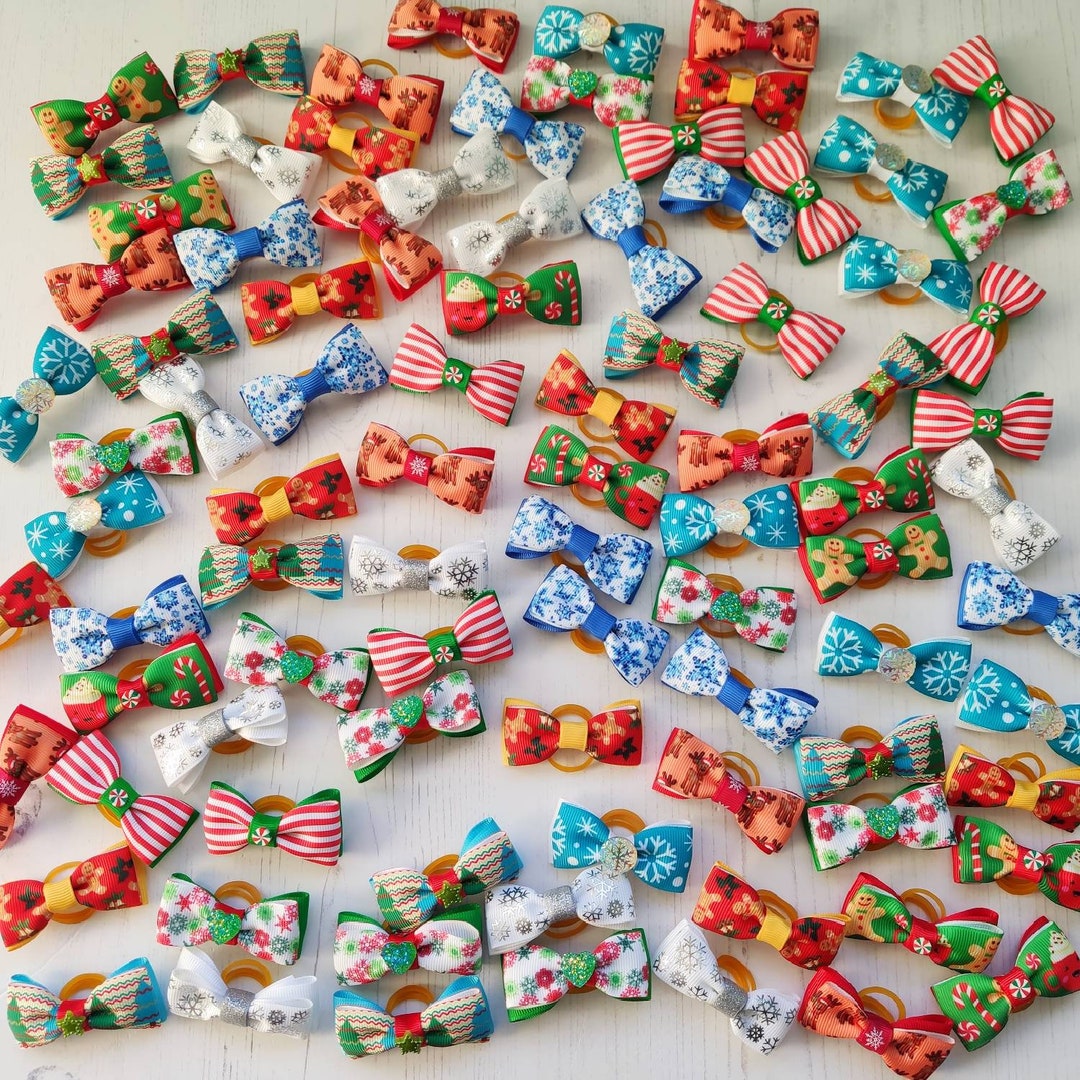 Christmas Dog Hair Bows 2 Pack You Choose. Beautiful Designs to Choose From in 9 Styles. Perfect
