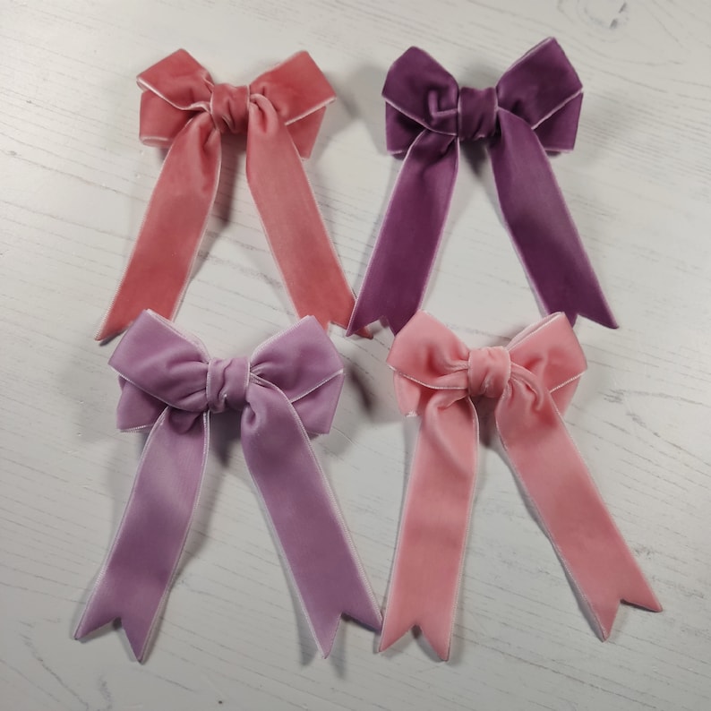 Small Velvet Ribbon Hair Bow in Choice of 27 Colours on Alligator Clip, Ponytail Elastic, or Brooch. image 6