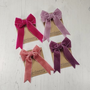 Small Velvet Ribbon Hair Bow in Choice of  27 Colours on Alligator Clip, Ponytail Elastic, or Brooch.