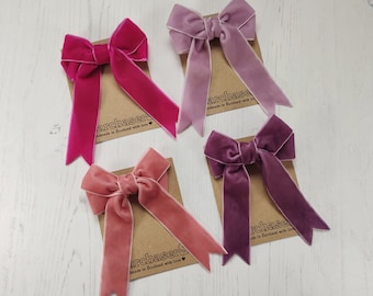 Small Velvet Ribbon Hair Bow in Choice of  27 Colours on Alligator Clip, Ponytail Elastic, or Brooch.