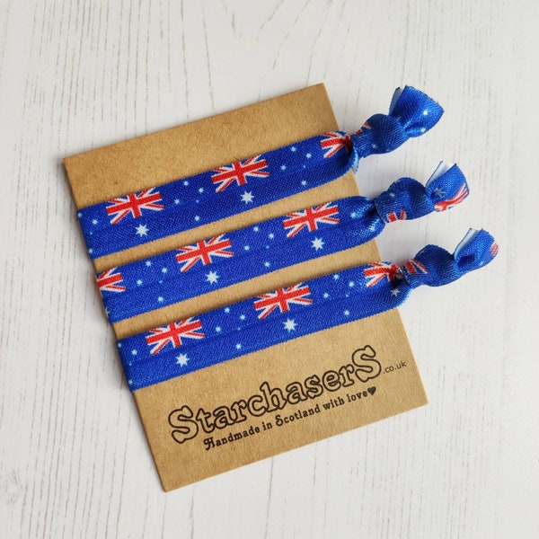 Australia Flag Elastic Hair Ties that can also be worn as a Bracelet. Pack of 3.