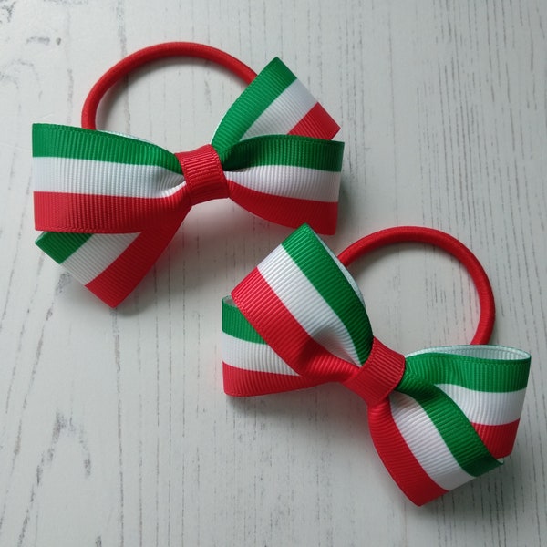 Italian Flag Hair Bows, pack of 2 Pretty Bows on elastic bobbles or alligator clips.