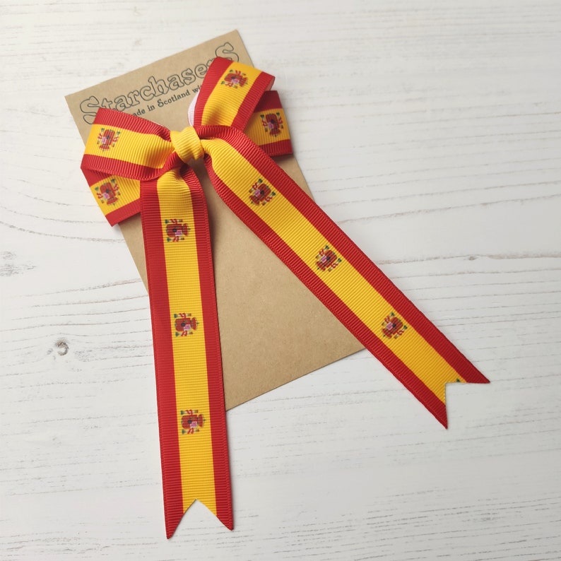 Spanish Flag Hair Bow, on a Clip, Brooch Pin or Elastic Bobble. Etsy