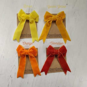 Small Velvet Ribbon Hair Bow in Choice of 27 Colours on Alligator Clip, Ponytail Elastic, or Brooch. image 8