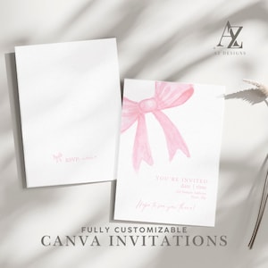 Coquette Pink Bow Girl Birthday Invitation Editable Template