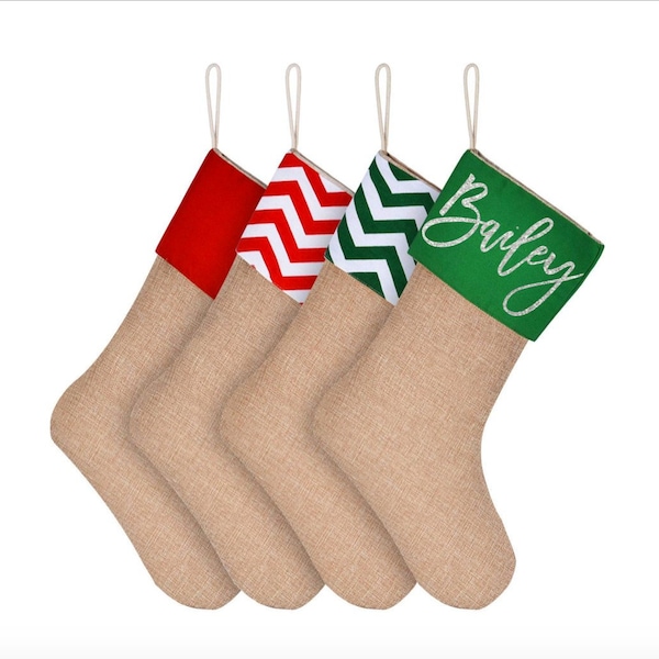 Personalized Burlap Christmas Stocking, Custom Chevron Stocking, Personalized Christmas stockings, Chevron, Christmas Decor, Stockings