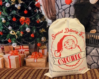 Personalized Vintage Style Santa Claus Canvas Santa Sack, personalized, christmas bag, santa bag, canvas bag, canvas santa bag, santa, bag