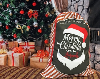 Personalized Striped Santa Claus Santa Sack, santa sack, personalized, christmas bag, santa bag, canvas bag, canvas santa bag, santa, bag