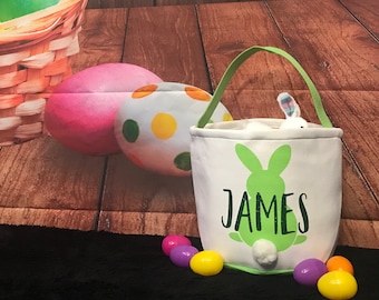 Green Easter Buckets, Bunny Tail Basket , Personalized Easter basket , bunny Easter basket , Personalized Easter bucket , Kids Easter basket