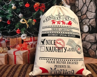 Personalized Reindeer Express Canvas Santa Sack, santa sack, personalized, christmas bag, santa bag, canvas bag, canvas