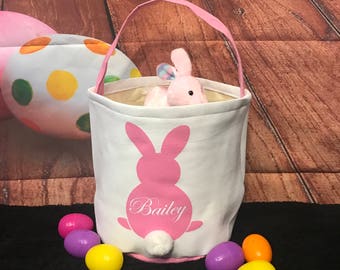 Easter Buckets, Pink Bunny Tail Basket , Personalized Easter basket , bunny Easter basket , Personalized Easter bucket , Kids Easter basket