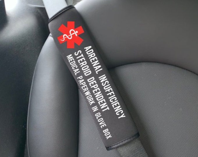 Adrenal Insufficiency Medical Alert Seat Belt Cover, Medical Alert, Steroid Dependent, Seatbelt
