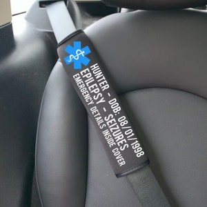 Epilepsy Medical Alert Seat Belt Cover, Medical Alert Epileptic, Seatbelt, Med Alert, Seizures, Special Needs