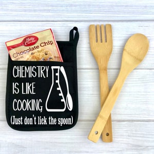 Chemistry is Like Cooking Just Don't Lick the Spoon Potholder, Potholder, Kitchen, funny potholder, baking, chemistry, cooking