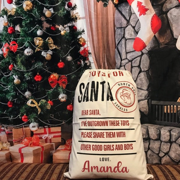 Toys For Santa, Santa Sack, Give Back Santa Sack, personalized stocking, christmas bag, santa bag, Christmas gift bag, Christmas Eve bag