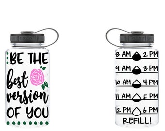 Be the Best Version of You Water Bottle, Wide Mouth Water Bottle, Water Bottle, Motivational Water Bottle, Fitness Water Tracker, Flower