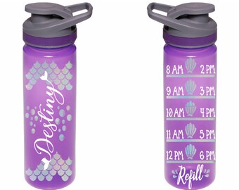 Personalized Mermaid Water Bottle Tracker, 22 oz Bottle, Water Tracker, Water Reminder, h2o, fitness, mermaid scales, To go cup, seashell