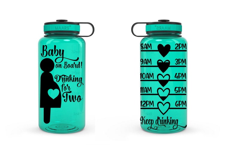 Baby on Board Drinking for Two Water Bottle, Motivational Water Bottle, Fitness Water Tracker, Wide Mouth, Pregnant, Pregnancy image 1