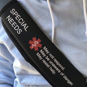 Special Needs Medical Alert Seat Belt Cover, Medical Alert Seatbelt Cover, autistic, special needs, autism med alert, disabilities image 1