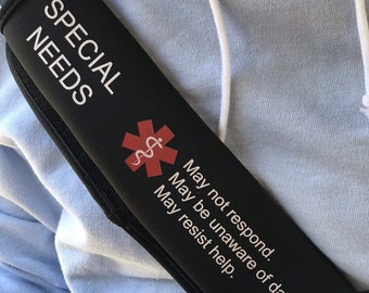 Special Needs Medical Alert Seat Belt Cover, Medical Alert Seatbelt Cover, autistic, special needs, autism med alert, disabilities