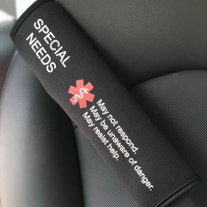 Special Needs Medical Alert Seat Belt Cover, Medical Alert Seatbelt Cover, autistic, special needs, autism med alert, disabilities image 2