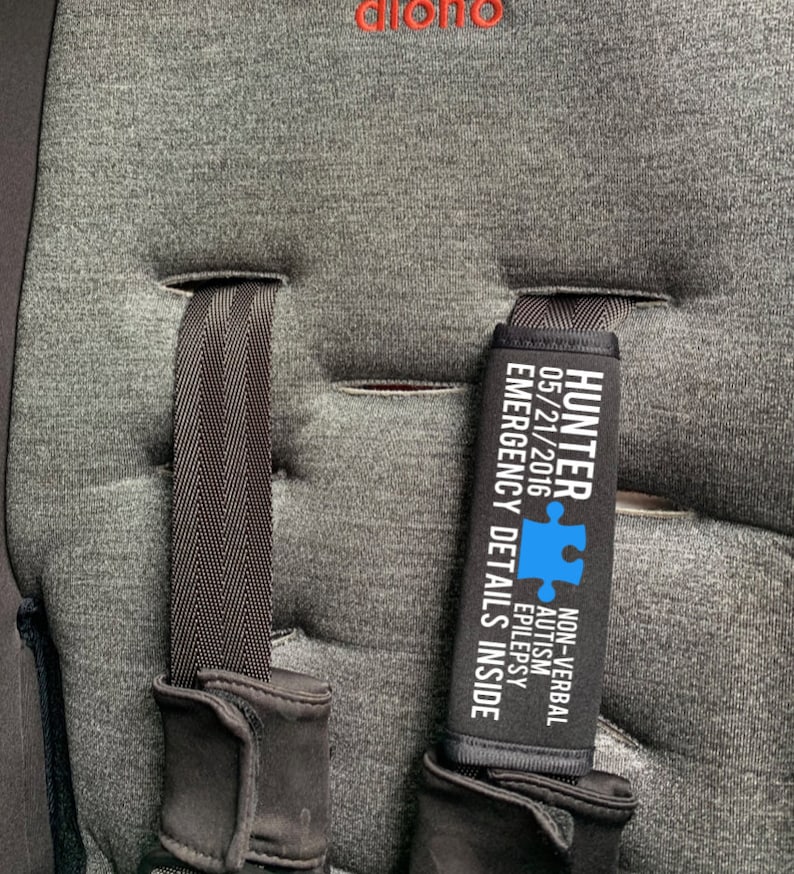 Car Seat Sized Autism Medical Alert Seat Belt Cover Autism Etsy