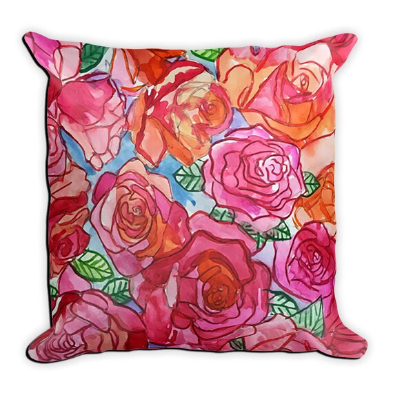Rose Pillow Flower Pillow Rose Pattern Throw Pillow Etsy