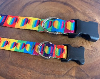 Rainbow Hearts Dog Collar - Pride Collar for Dogs - Rainbow Puppy Collar - LGBTQ Dog Collar