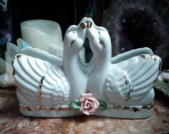 Antique Ceramic Swan Napkin/Stationary Holder