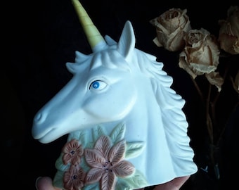 Vintage ceramic floral unicorn head
