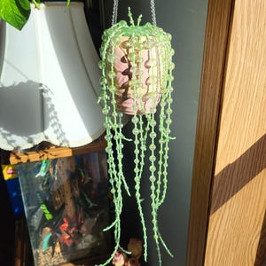 Long Beaded String of Pearls Potted Faux Plant & Chain Hanging Basket
