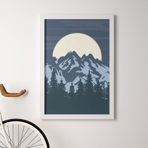 Blue Mountain Landscape Art Print – Modern Nature Wall Decor, Minimalist Mountain Poster, Scenic Illustration Print