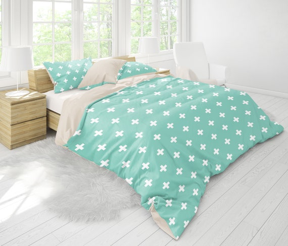 Mint Swiss Cross Duvet Cover Mint Duvet Cover Swiss Cross Etsy